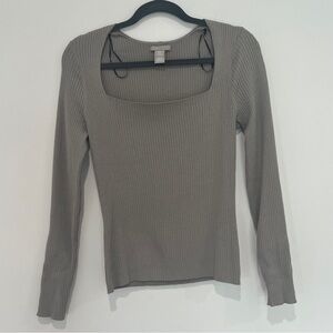 Grey H&M Square Neck Long Sleeve Top